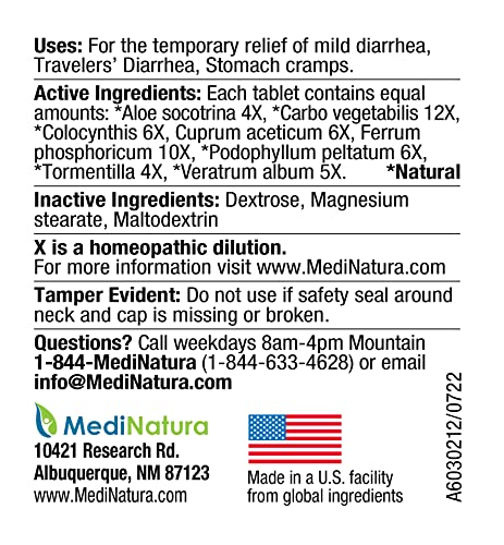 BHI Diarrhea Relief Fast-Acting Natural Remedy for Mild Diarrhea 8 Soothing Homeopathic Actives Help Calm Stomach Pain Gas Indigestion & Cramps for Women & Men - 100 Tablets