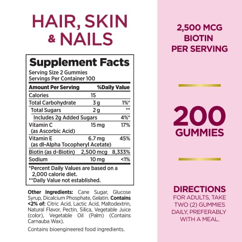 Nature's Bounty Vitamin Biotin Optimal Solutions Hair, Skin and Nails Gummies, 200 Count