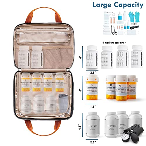 Medicine Bag for Traveling, Pill Bottle Organizer and Storage, Home Medication Bag, Vitamin Bottle Carrying Case Large Black (Comes with Weekly Pill Organizer)