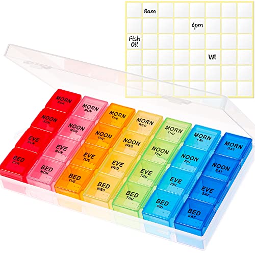 VMVN Pill Box 7 Day, Large Pill Cases Organizers,Weekly Pill Container AM/PM Medicine Organizer，Removable 4 Times a Day Pill Holder