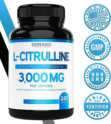 L Citrulline 3000mg Supplement (240 Capsules) Support L Arginine & Nitric Oxide Pills - Stamina, Endurance, Performance for Workouts - NO Supplements for Men - Gluten Free, Non-GMO, Vegan Capsules