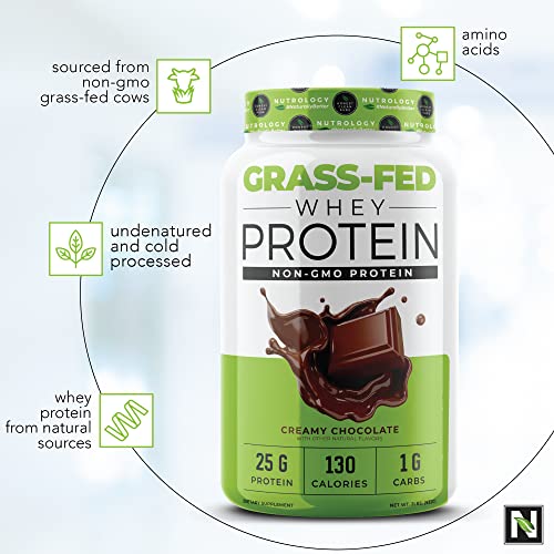 Nutrology Grass-Fed Whey Protein – Non-GMO - Cold Processed & Gluten Free – Lean Muscle, Weight Management, Recovery, Boost Performance – Nothing Artificial – Creamy Chocolate (28 Servings)