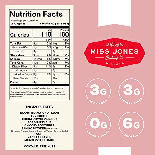 Miss Jones Baking Keto Chocolate Muffin & Cupcake Mix - Gluten Free, Low Carb, No Sugar Added, Naturally Sweetened Desserts & Treats - Diabetic, Atkins, WW, and Paleo Friendly (Pack of 2)