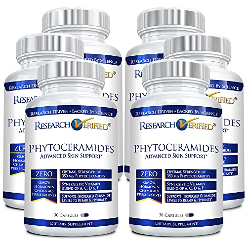 Research Verified 100% Pure Phytoceramides - 180 Capsules - 6 Month Supply - 100% Pure Wheat Extract Oil - with Vitamin E- #1 Wrinkles Fighter - 350mg