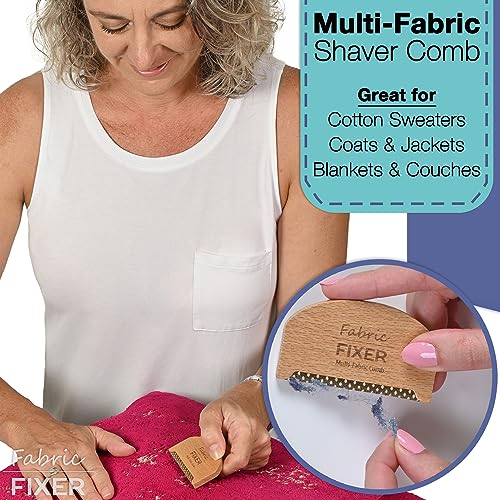 Cashmere Pill Remover Comb & Multi Fabric Shaver Depilling Sweater Fuzz Comb Set (Cedar & Beech Wood) Wool Pilling Remover for Delicate Clothing Fabrics, Furniture, Pillows, Sheets by Fabric Fixer