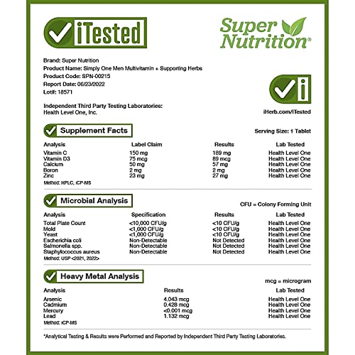 SuperNutrition SimplyOne Multi-Vitamin for Men, High-Potency, One/Day Tablets, White, 90 Count