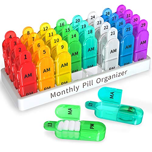 Zoksi Monthly Pill Organizer 2 Times a Day, 30 Day Pill Box Organizer Am Pm, Daily Pill Case with 32 Large Compartments for Each Day, Portable Travel Pill Container for Vitamins and Medicine