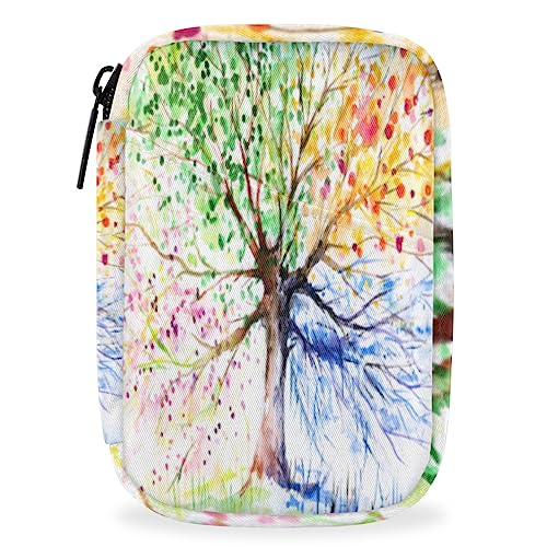 Four Season Tree Pill Box 7 Day Travel Pill Organizer for Child Adult Elder Pill Case with Zipper Colorful Tree Portable Weekly Case Compact Size for Vitamin Supplement Holder