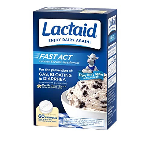 Lactaid Fast Act Lactose Intolerance Chewables with Lactase Enzymes, Vanilla, 60 Count (Pack of 1)