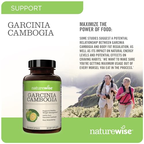 Naturewise Garcinia Cambogia (2 Month Supply) Pure Garcinia Cambogia 100% HCA Extract Concentrated to 60% for Weight Goals (180 Capsules)