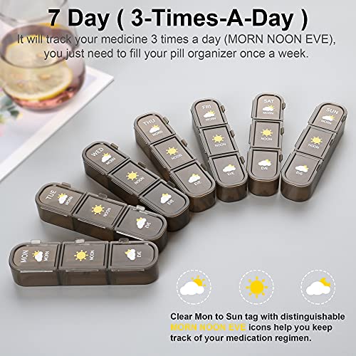 Pill Organizer 3 Times A Day, Pill Box 7 Day - Acedada Weekly Travel Medicine Organizer Box, Large Pill Container Holder Vitamins Case Pill Dispenser, Brown