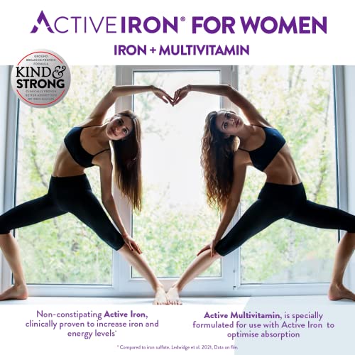 Active Iron for Women, Non-Constipating, 30 Active Iron High Potency Capsules with 30 Multivitamin Tablets, Helps Strengthen Your Immune System