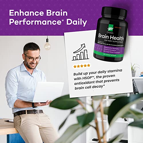 Daiwa Brain Health Plasmalogen Memory Supplement for Better Focus and Cognitive Function - Brain Support Supplement with 50mg of Hokkaido Scallop Oil Plasmalogens (HSOP)