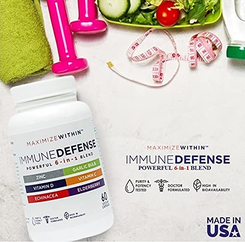 Powerful 6-in-1 ImmuneDefense Supplement with Zinc, Vitamin C, Elderberry, Vitamin D, Echinacea, & Garlic, 60 Count