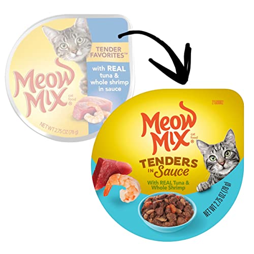 Meow Mix Tender Favorites Wet Cat Food, Tuna & Whole Shrimp in Sauce, 2.75 Ounce Cup (Pack of 48) (Packaging May Vary)