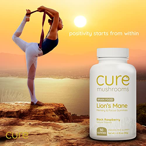 CURE MUSHROOMS Lion's Mane Gummies - Organic Mushroom Supplement - Supports Brain Function, Memory & Focus - Delicious Fruit Gummy