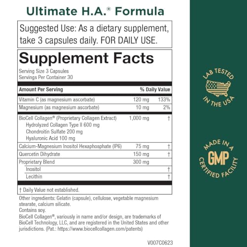 Purity Products Ultimate H.A. Formula - Clinically Studied BioCell Collagen - Dynamic Hyaluronic Acid Support for The Joints and Skin - 90 Count per Bottle (2 Bottles) - from