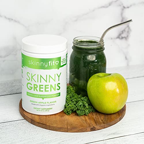 SkinnyFit Skinny Greens, Green Juice Superfood Powder, Green Apple Flavor, Natural Energy & Focus, Spirulina, Chlorella, 30 Servings