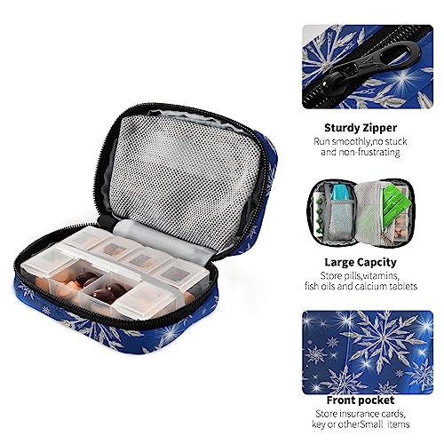 Snowflakes Christmas Travel Pill Organizer Case Daily Pill Medicine Box Organizer Protable Pill Container for Vitamin Fish Oil Pills Supplements