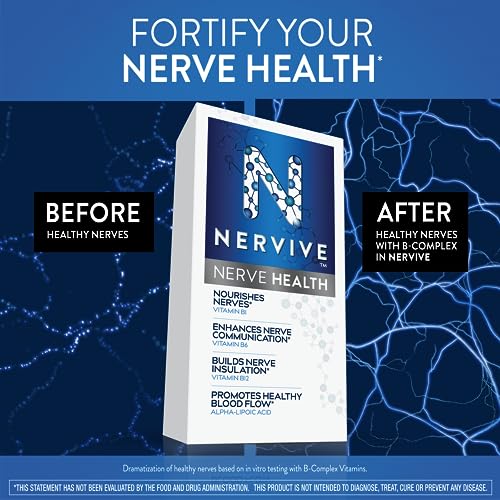 Nervive Nerve Health, with Alpha Lipoic Acid, to Fortify Nerve Health and Support Healthy Nerve Function in Fingers, Hands, Toes, & Feet*, ALA, Vitamins B12, B6, & B1, 30 Daily Tablets