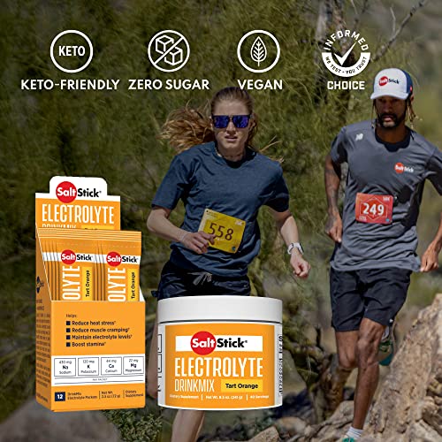 SaltStick DrinkMix Electorlyte Powder No Sugar - Orange - Sugar Free Electrolyte Drink Mix for Hydration, Sports Recovery - Keto Friendly, Non GMO, No Artificial Sweeteners, Vegan - 12 Packets