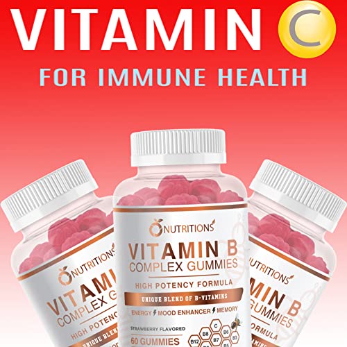 O NUTRITIONS Vitamin B Complex Vegan Gummies with Vitamin B12, B7 as Biotin, B6, B3 as Niacin, B5, B6, B8, B9 as Folate for Stress, Energy and Healthy Immune System (1 Pack)