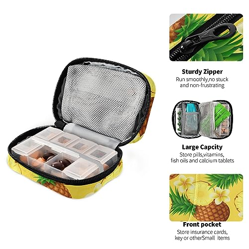 Pineapples Travel Pill Organizer Case Daily Medicine Organizer Travel Pill Box Pill Container for Travel Family Business Vitamins Fish Oil Supplements