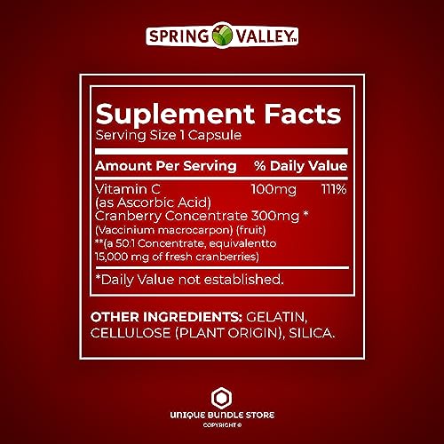 Unique Bundle Store Spring Valley, Cranberry Capsules, 15,000mg, Extra Strength Dietary Supplement, Cranberry Pills for Women, 60 Count + 7 Day Pill Organizer Included (Pack of 3)