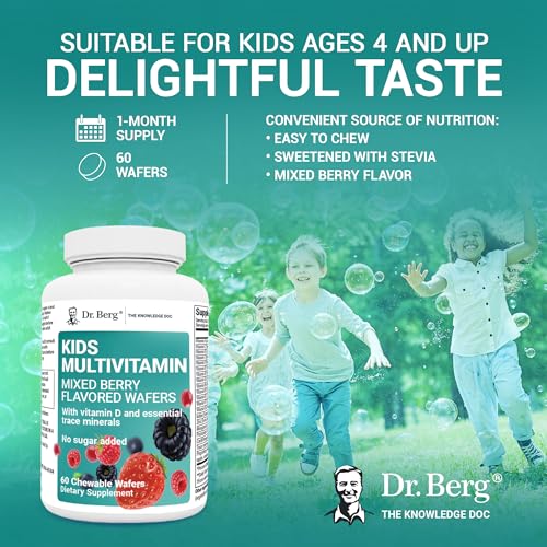 Dr. Berg Kids Chewable Multivitamins (NOT Sweetened w/Sugar) - Daily Multivitamin for Kids That Includes 20 Vital Nutrients & A Trace Mineral Complex - Mixed Berry Chewable Vitamins for Kids