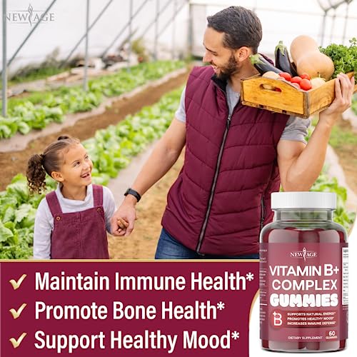 NEW AGE Vitamin B Complex Gummies with Vitamin B3, B5, B6, B7, B9 & B12 – with Biotin, Folic Acid & Vitamin C – Gluten-Free, Vegan, Made in The USA! (120 Count (Pack of 2))