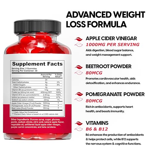 Keto ACV Gummies Advanced Weight Loss, Boost Metabolism with Apple Cider Keto Supplements, Gluten-Free, Apple Flavor Formula for Men & Women, Made in USA Keto+ACV, 1000 mg 60 Count