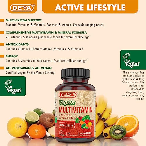 DEVA Vegan Multivitamin & Mineral Supplement - Vegan Formula with Green Whole Foods, Veggies, and Herbs - High Potency - Manufactured in USA and 100% Vegan - 90 Count (Pack of 2)