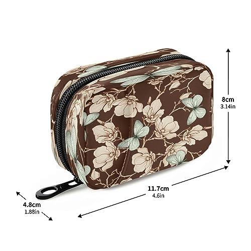 Takiito Retro Butterfly Flower Travel Pill Organizer Bag, Weekly Daily Pill Case Bag Portable Pill Box for Vitamin Supplement Medicine