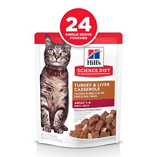 Hill's Science Diet Adult Wet Cat Food, Turkey & Liver Casserole, 2.8 oz. Pouch, 24-Pack