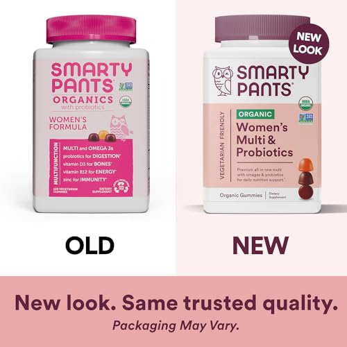 SmartyPants Organic Womens Multivitamin, Daily Gummy Vitamins: Biotin, Probiotics, Vitamin C, D3, B12, Omega 3, & Zinc for Immune Support, Energy, & Hair Skin & Nails, 120 Gummies, 30 Day Supply