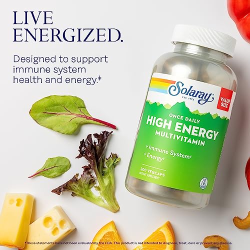 SOLARAY Once Daily High Energy Multivitamin, Immune System and Energy Support, Whole Food and Herb Base Ingredients, Men’s and Women’s Multi Vitamin, 200 Servings, 200 VegCaps