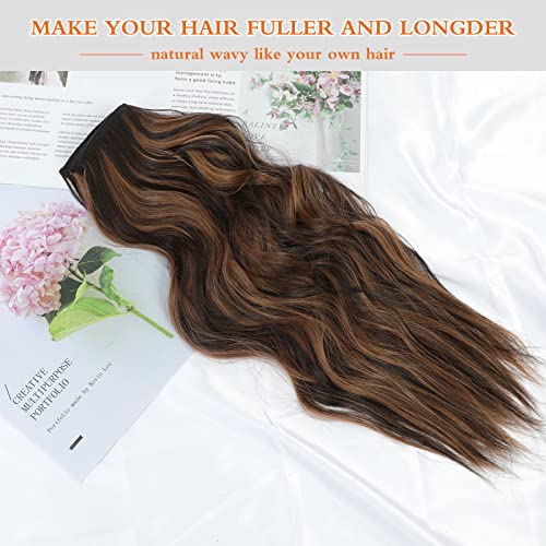 Clip in Hair Extensions 2O Inch Long Wavy Curly Hair Extensions for Thin Hair 4PCS Full Head Synthetic Hair Extension Clips(Black Brown with Highlights)