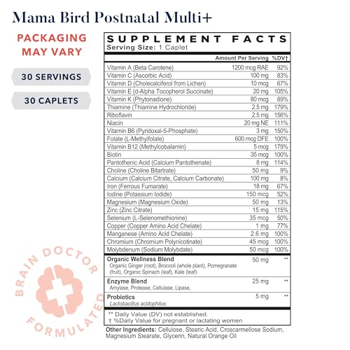 Best Nest Wellness Mama Bird Postnatal Vitamins for Breastfeeding and Postpartum, Whole Food Organic Blend, Methylated Vitamins, Vegan, Once Daily, 30 Ct