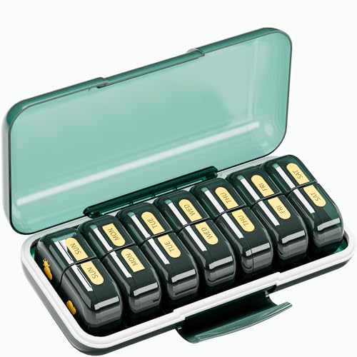 Extra Large Weekly Pill Organizer 2 Times A Day, Acedada Drop-Proof 7 Day Am Pm Pill Box, XL Twice Daily Pill Case, Portable Detachable 14 Grids, Sturdy Medicine Container for Vitamins Fish Oils, DG