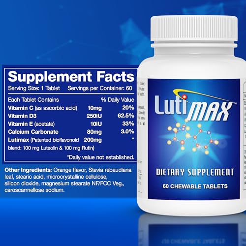 Lutimax Luteolin Complex w/Rutin - Brain Supplement for Mental Health - Bioflavonoids w/Vitamin C, D & E for Joint, Muscle, & Dietary Issues - Antioxidants Supplement w/Immune Support - 60 Tablets