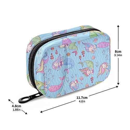 Mermaid Travel Pill Organizer Case Weekly Portable Pill Bag Container 7 Days Pill Box Organizer for Fish Oils Vitamin Holder Supplement Travel Gifts