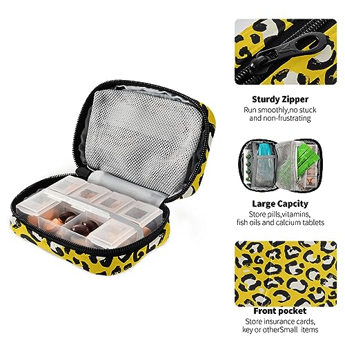 Leopard Travel Pill Organizer Case 7 Day Pill Box Holder Large Daily Medicine Organizer for Fish Oils Vitamin Travel Business Gifts