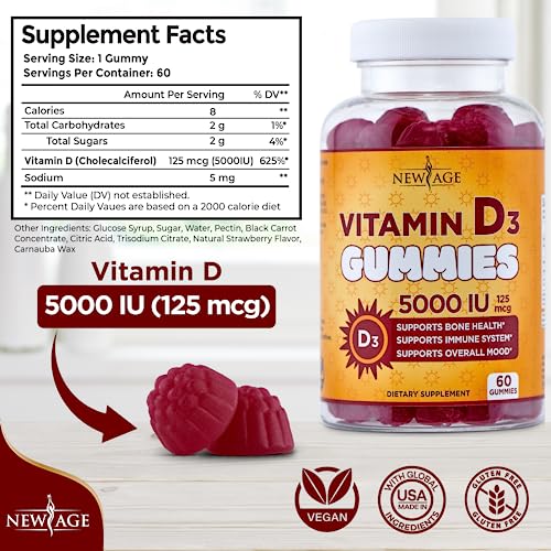 NEW AGE Immune Defense Combo - 2 Pack - Vitamin D3 Gummies 5000 IU 125mcg & High Potency Zinc Gummies, Immune Booster 120 Count