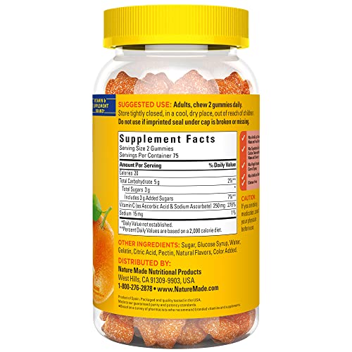 Nature Made Vitamin C 250 mg per serving, Dietary Supplement for Immune Support, 150 Gummies, 75 Day Supply