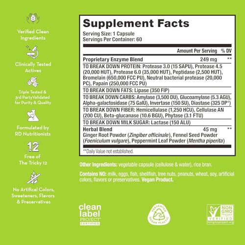 HUM Flatter Me Supplement for Daily Bloating - 18 Full Spectrum Digestive Enzymes to Support Food Breakdown - Ginger, Fennel Seed & Peppermint for Nutrient Absorption (90-Day Supply)