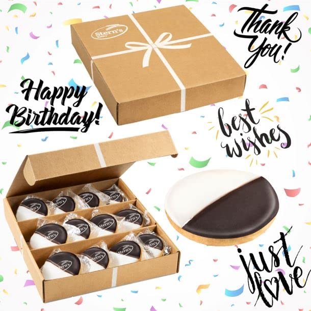 Gourmet Cookies | Black & White Cookie Gift Basket | 12 Individually Wrapped Cookies | NY Style Black and White Cookies | Care Package for College Students, Corporate Gift, Sympathy-Stern’s Bakery