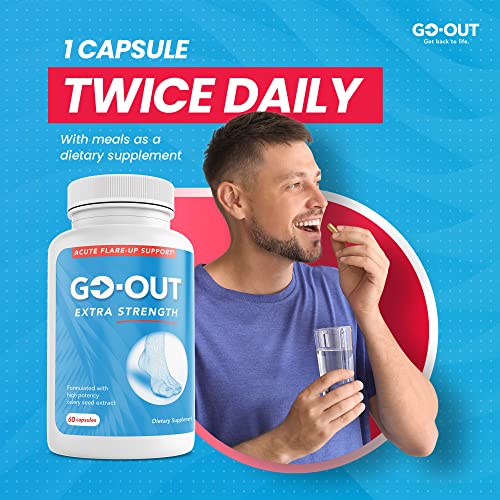 Go Out - Extra Strength Flare Up Support - Uric Acid Balance with Tart Cherry, Celery Seed, Turmeric - Non-GMO, Gluten-Free - 60 Caps