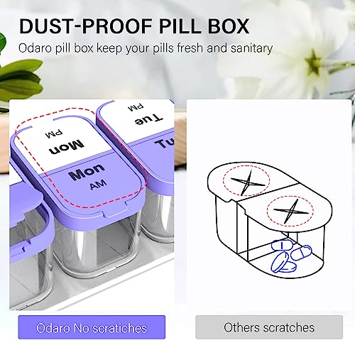 Odaro Extra Large Weekly Pill Organizer 2 Times A Day, Pill Box 7 Day Am Pm to Hold Daily Medicine Vitamin and Supplements for Elders, Arthrtic Patients and Kids - Purple