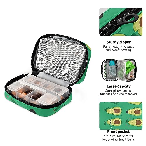 Cute Avocados Travel Pill Organizer Case 7 Day Pill Box Holder Large Daily Medicine Organizer for Vitamin Fish Oil Travel Family Business