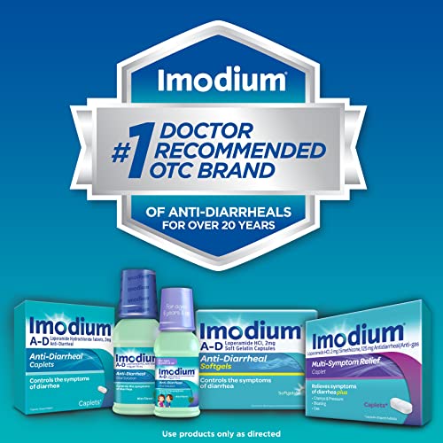 Imodium A-D Diarrhea Relief Caplets with Loperamide Hydrochloride, Anti-Diarrheal Medicine to Help Control Symptoms of Diarrhea Due to Acute, Active & Traveler's Diarrhea, 24 ct.